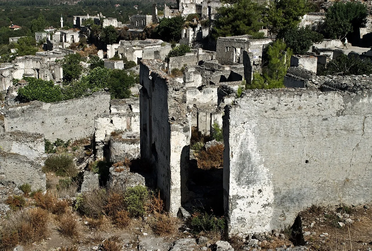 Roofless ruins of houses in Kayaköy.