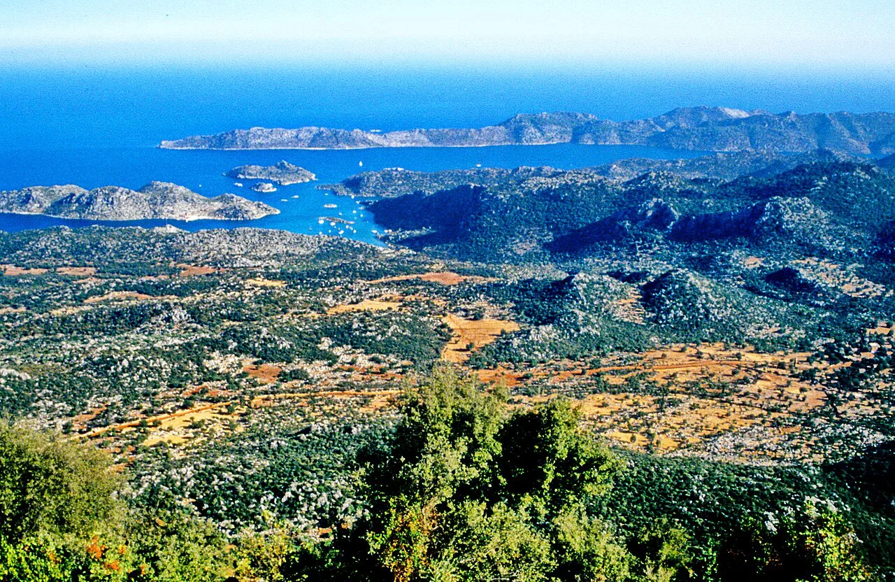 Kekova Island and the coast near Gökkaya Limanı from the hills above.