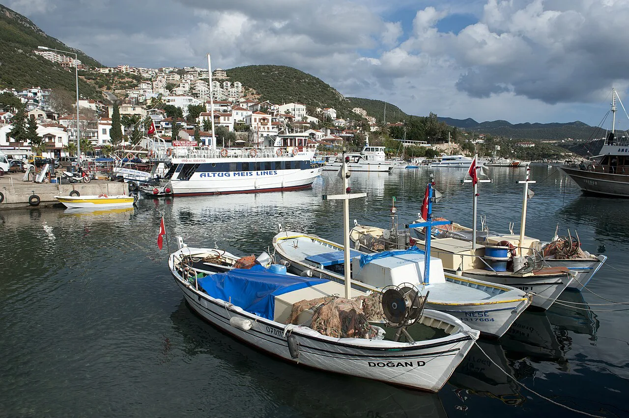 Fishing boats moored in Kaş harbour.
