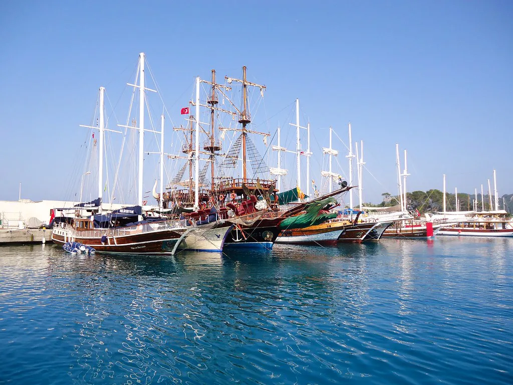 Excursion boats and yachts in Kemer marina.
