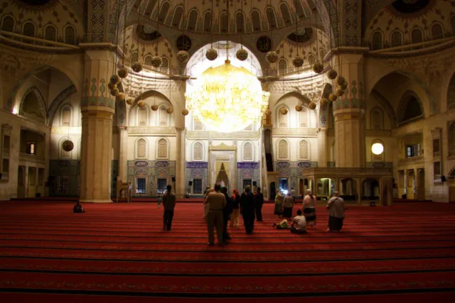 The prayer hall inside Kocatepe Mosque, Ankara.