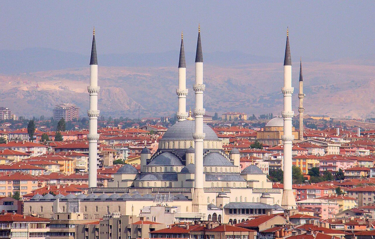 Kocatepe Mosque above the rooftops of Ankara.