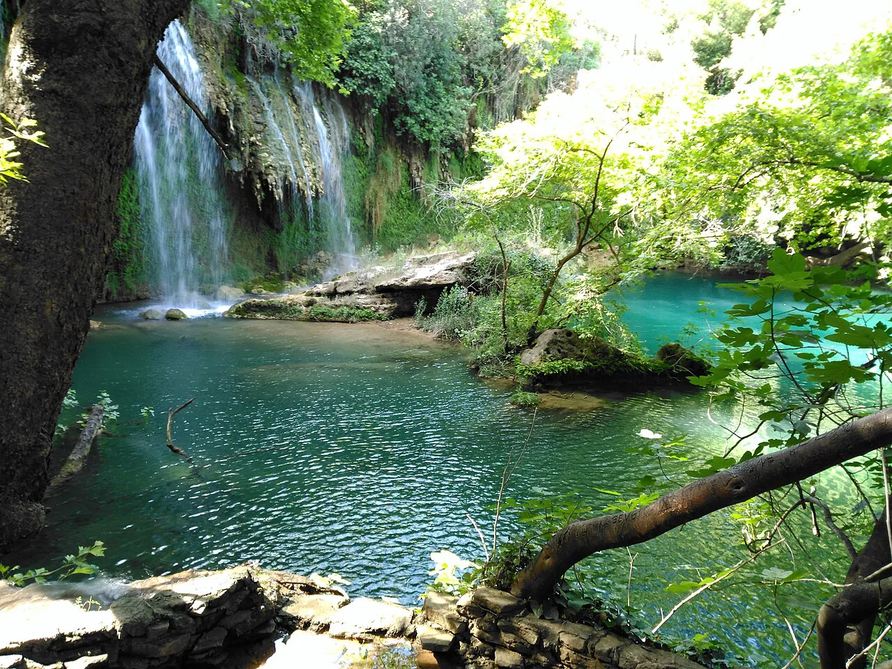 Waterfall and pool in Kurşunlu Waterfall Nature Park, Antalya.