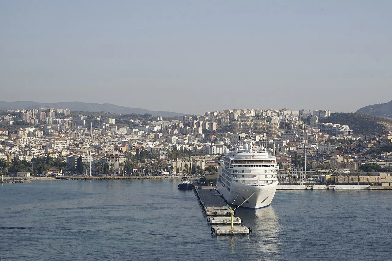 A cruise ship in the port of Kuşadası.