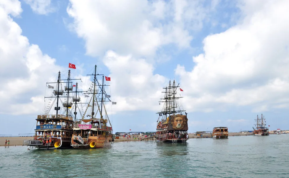 Tourist boats that sail from Side up the Manavgat River.