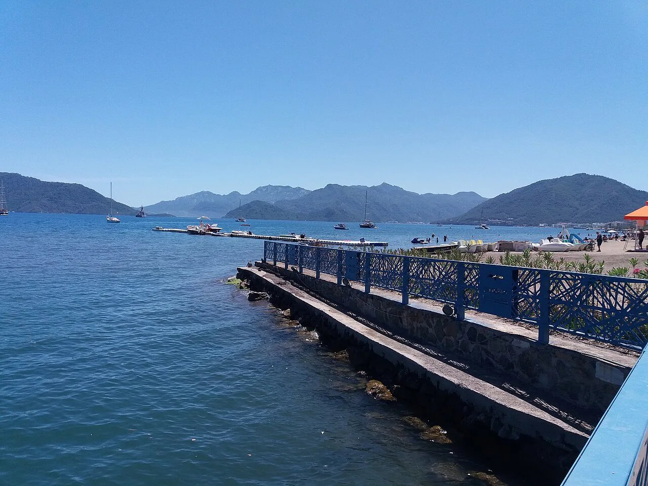 A pier on the Marmaris seafront looking across the bay.
