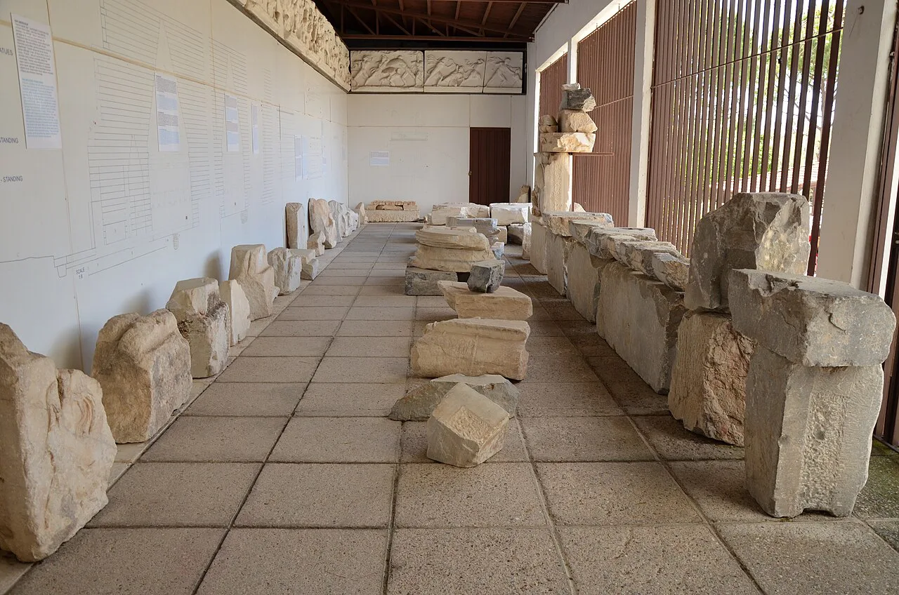 Architectural fragments from the Mausoleum at Halicarnassus displayed at the site.