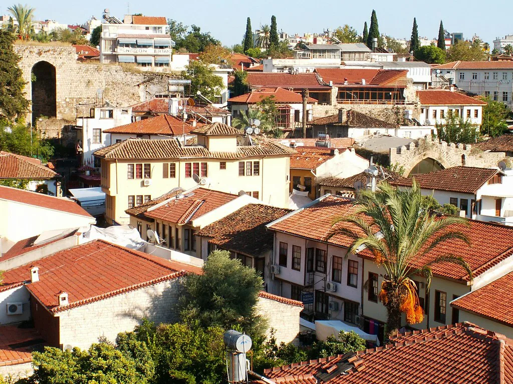 Red-tiled rooftops of Antalya's old town.