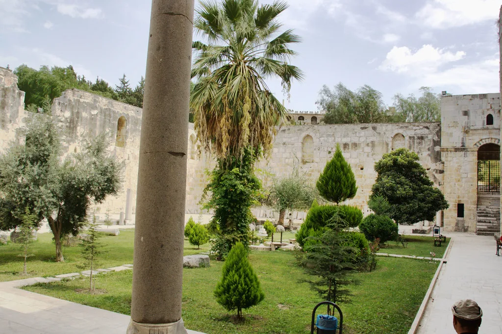 The arcaded courtyard of the 14th-century İsa Bey Mosque in Selçuk.