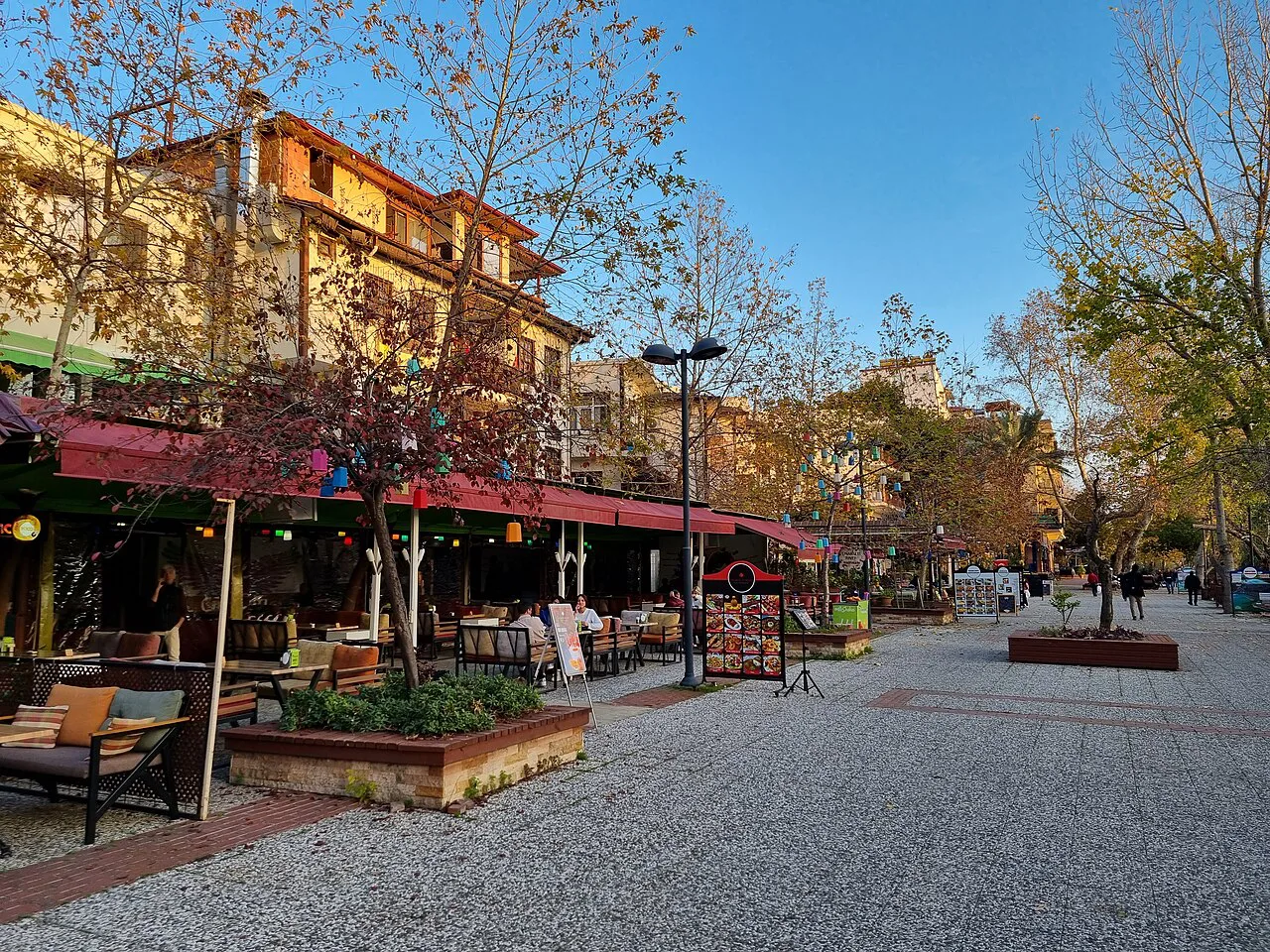 Cafés along a pedestrian street in Manavgat.
