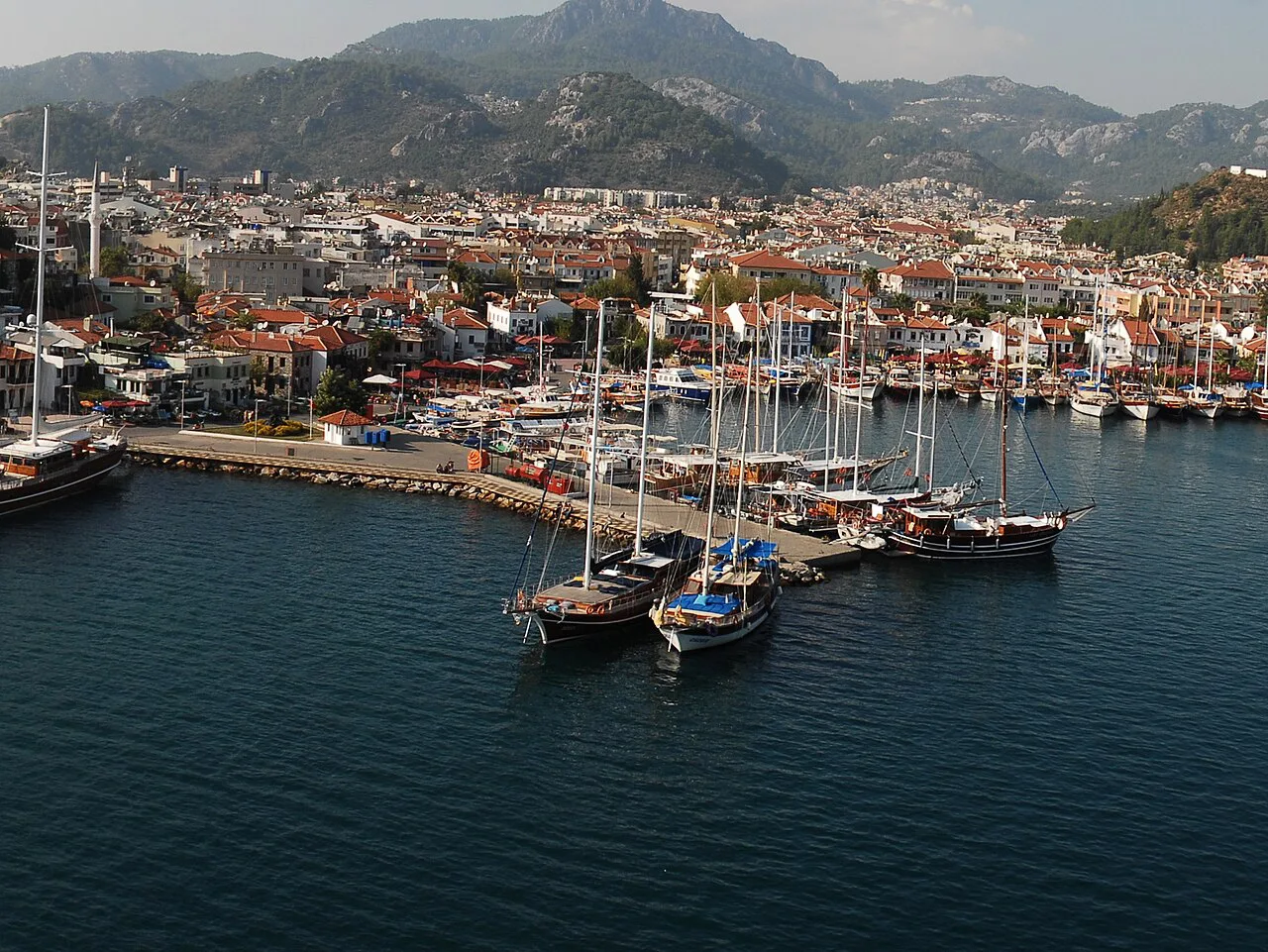 An aerial view of Marmaris harbour.