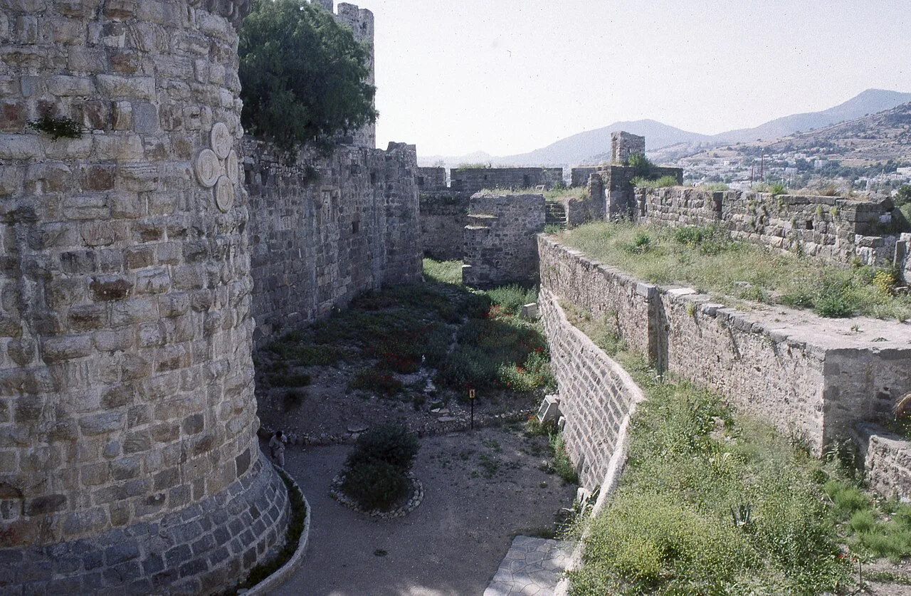 Defensive walls and moat of Bodrum Castle.