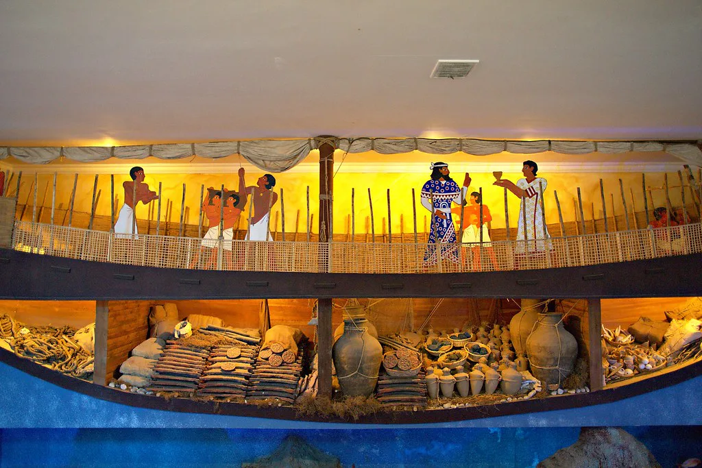 A reconstruction of the Uluburun shipwreck, found off Kaş, in the museum at Bodrum Castle.