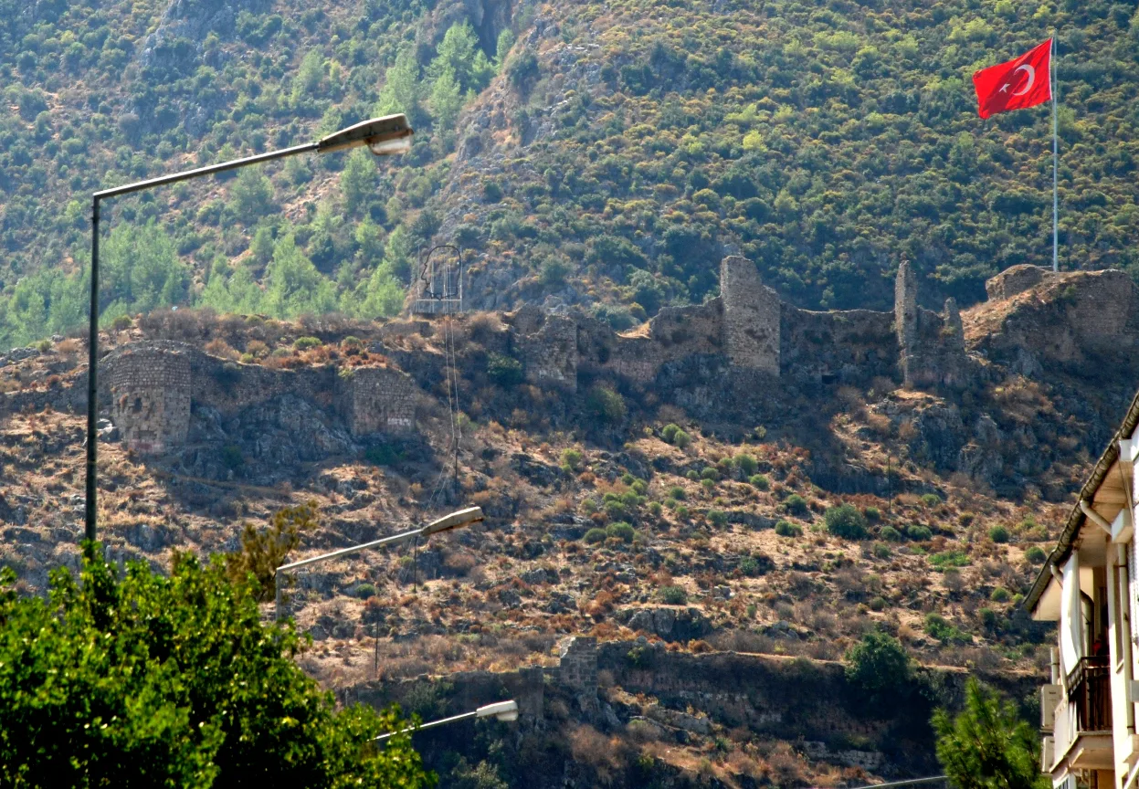 The medieval castle ruins on the hill above Fethiye.