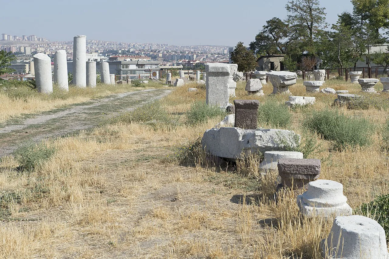 Columns and architectural fragments at the Roman Baths in Ankara.