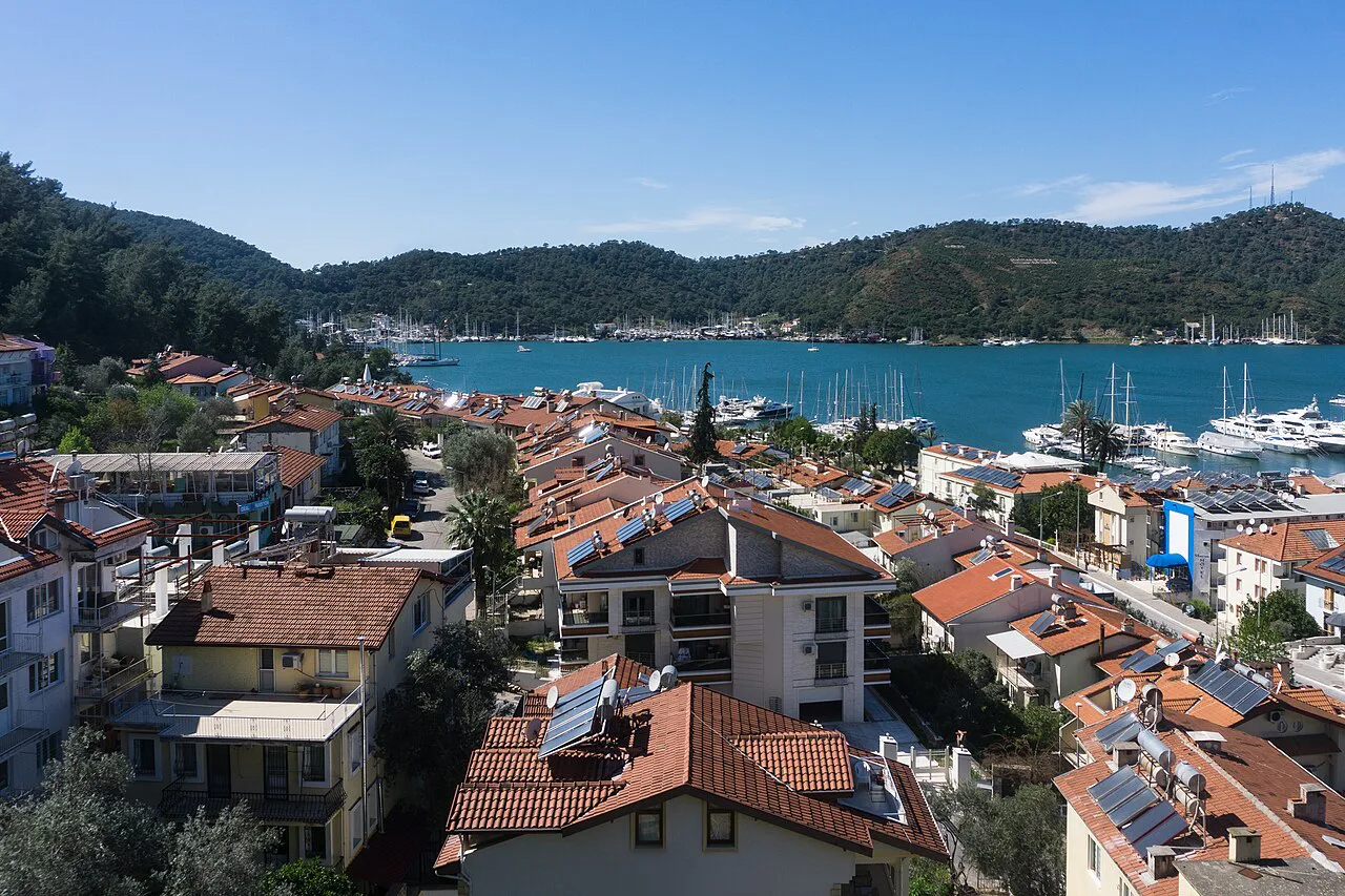 Fethiye rooftops above the bay and marina.