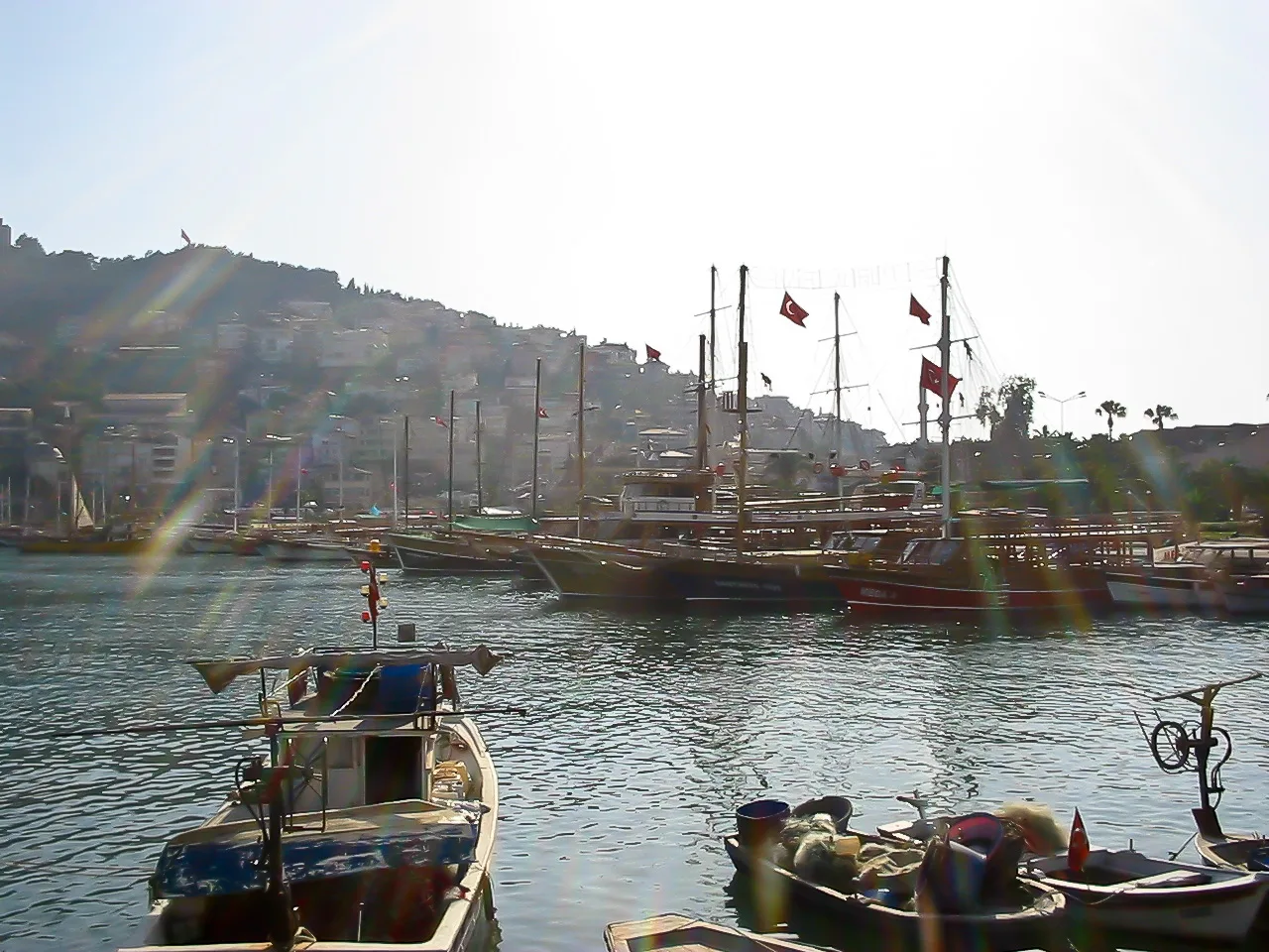 Gulets and fishing boats in Alanya harbour.