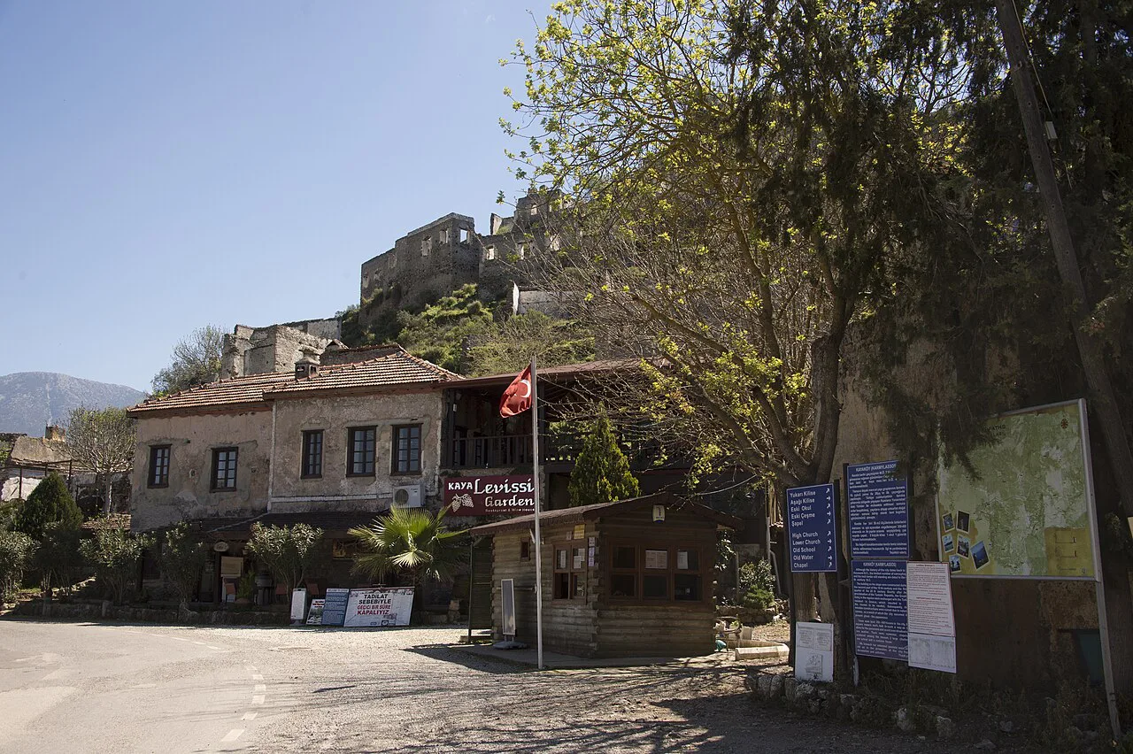 Old stone houses and a village shop in Kayaköy, near Hisarönü.