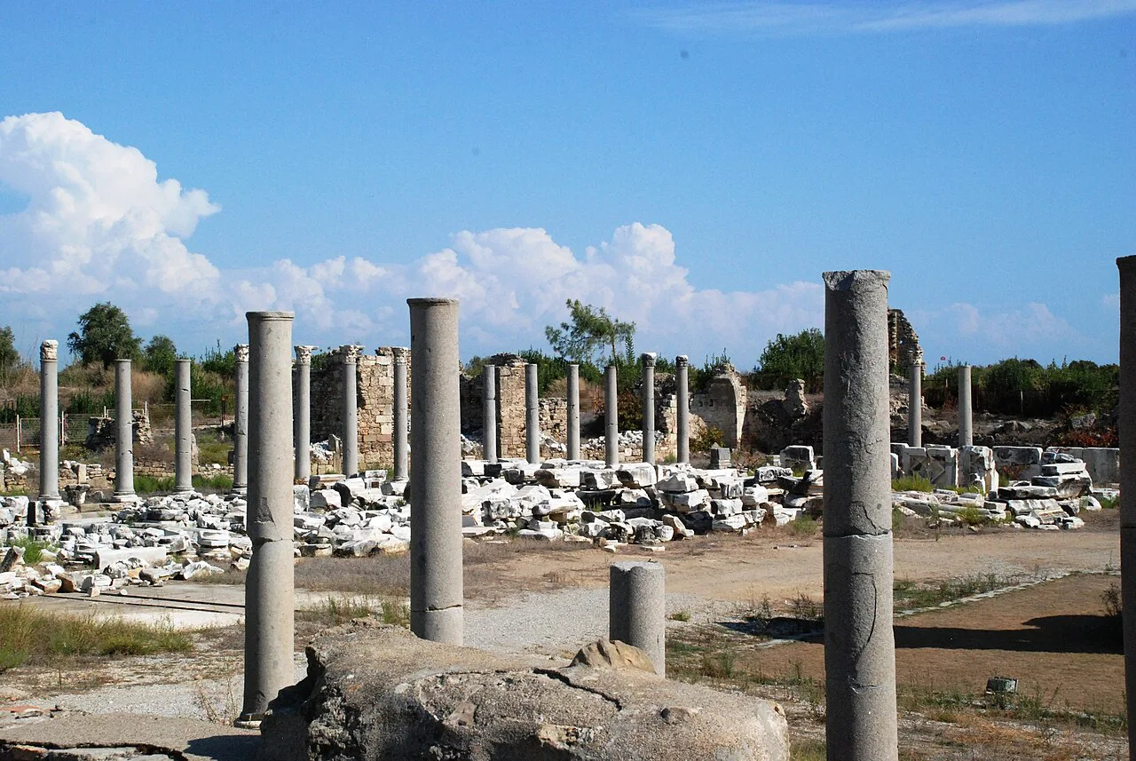 Columns of the ancient commercial agora in Side.
