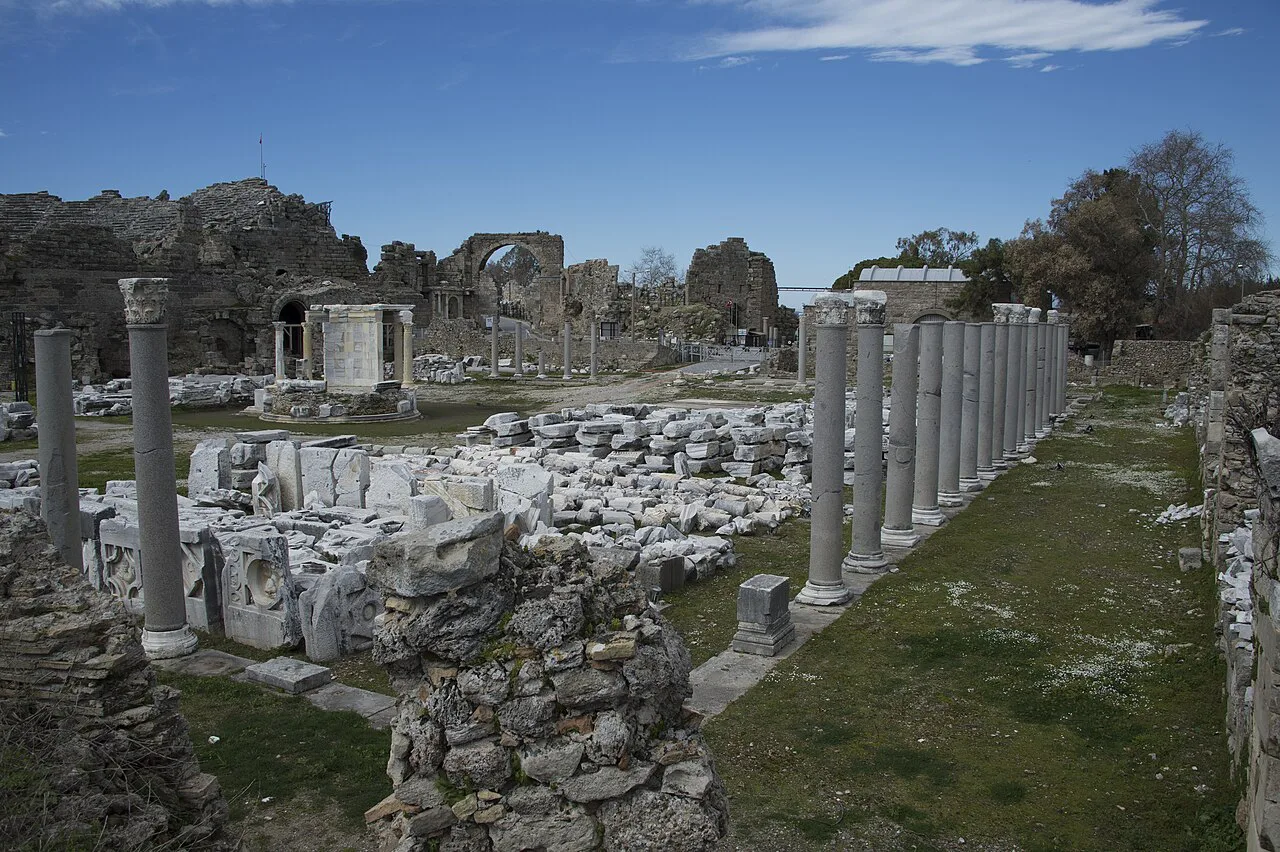 Ruins of the commercial agora, the ancient market square of Side.