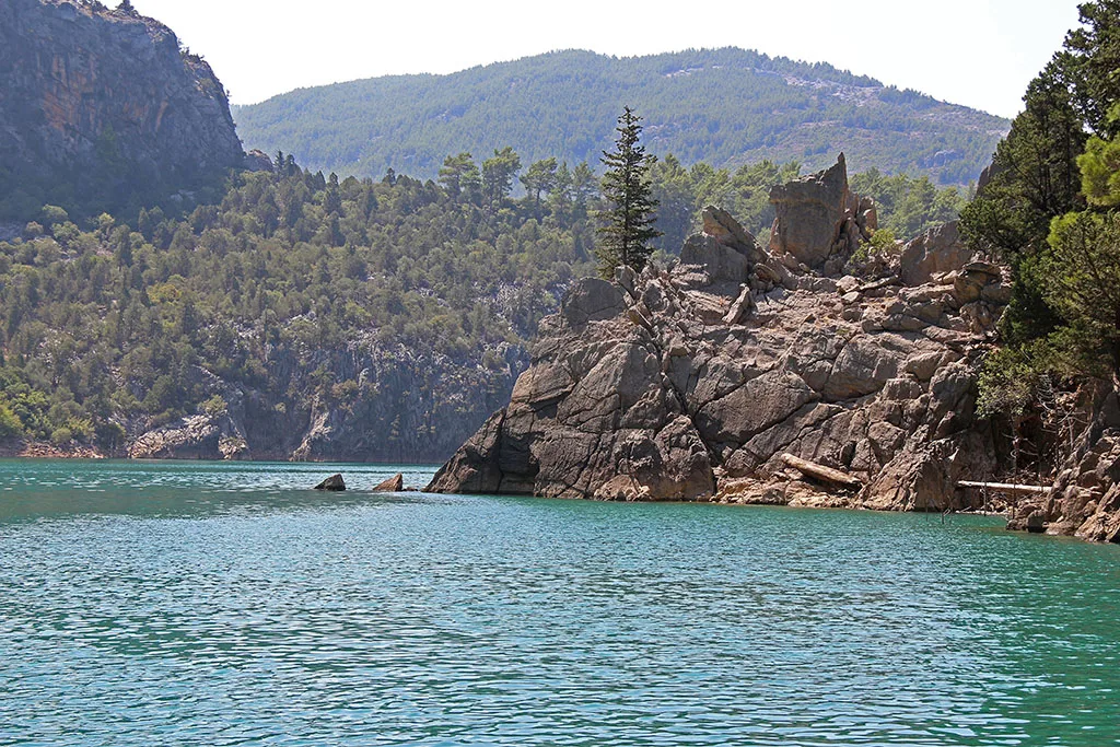 Rocky, pine-covered shores of the Oymapınar reservoir north of Manavgat.