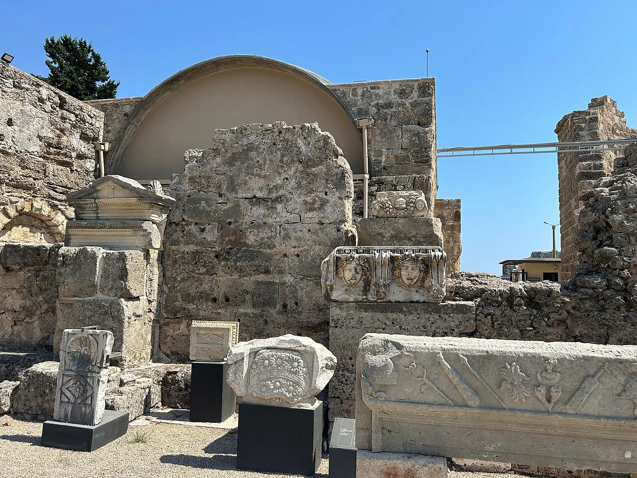 Carved stone fragments among the ruins of ancient Side.