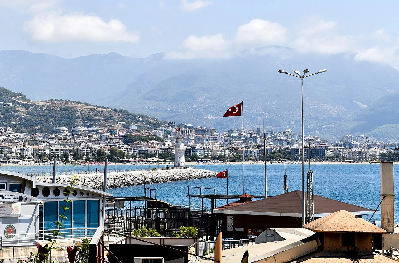 Alanya harbour and town seen from the Red Tower.
