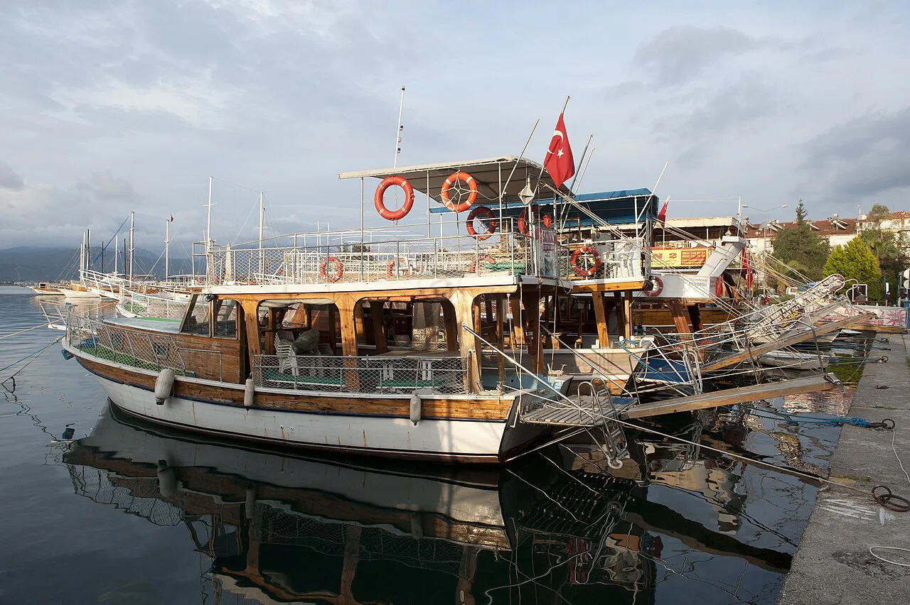 An excursion boat moored in Fethiye harbour.