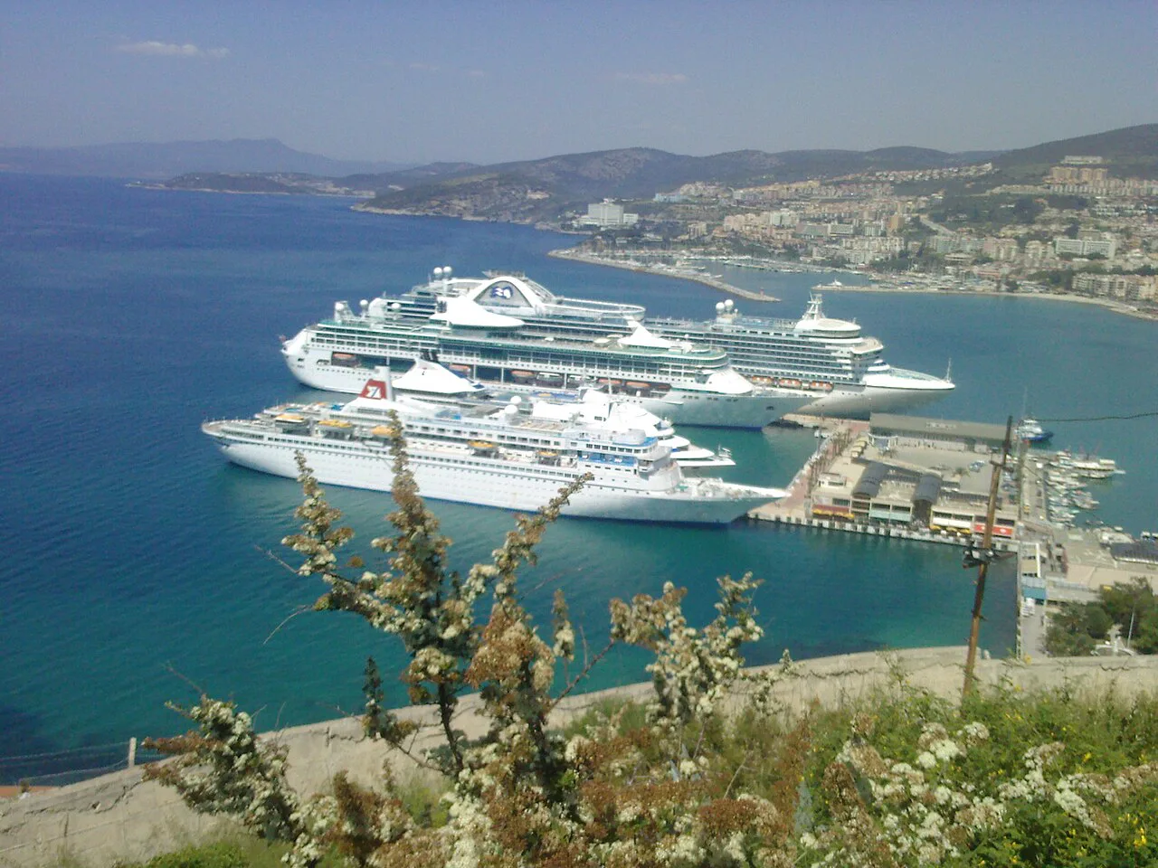 Cruise ships moored in Kuşadası harbour.
