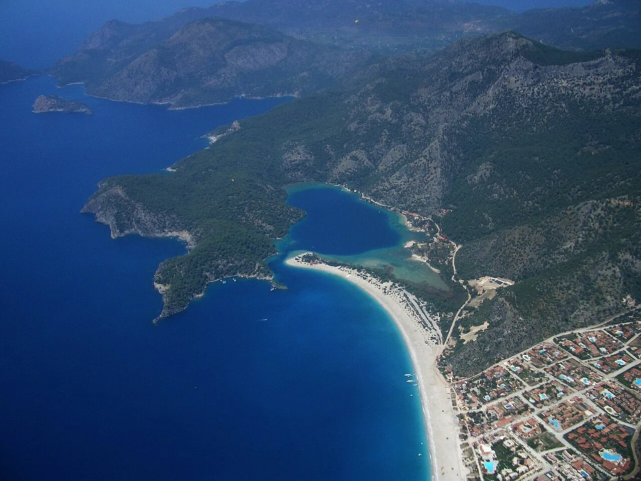 Ölüdeniz bay seen from a paraglider.