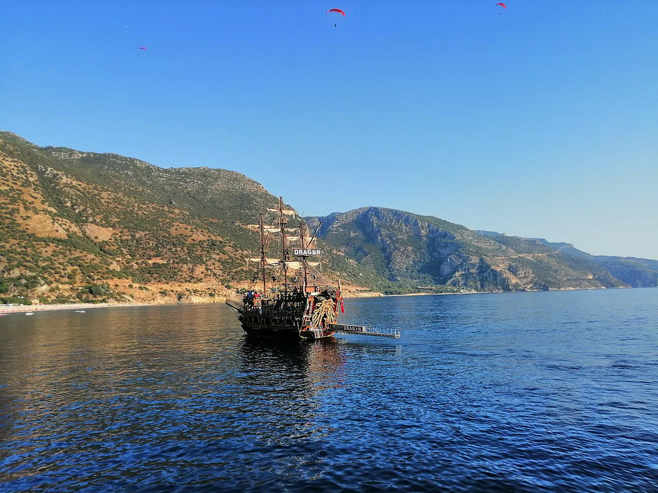 A tour boat on the water at Ölüdeniz.