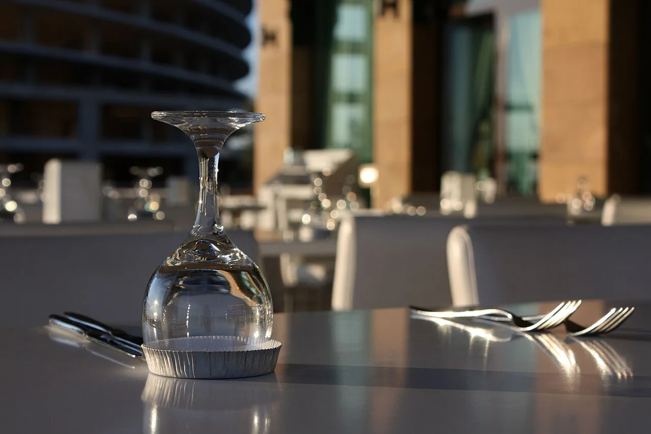 A table laid at an outdoor hotel restaurant in Turkey.