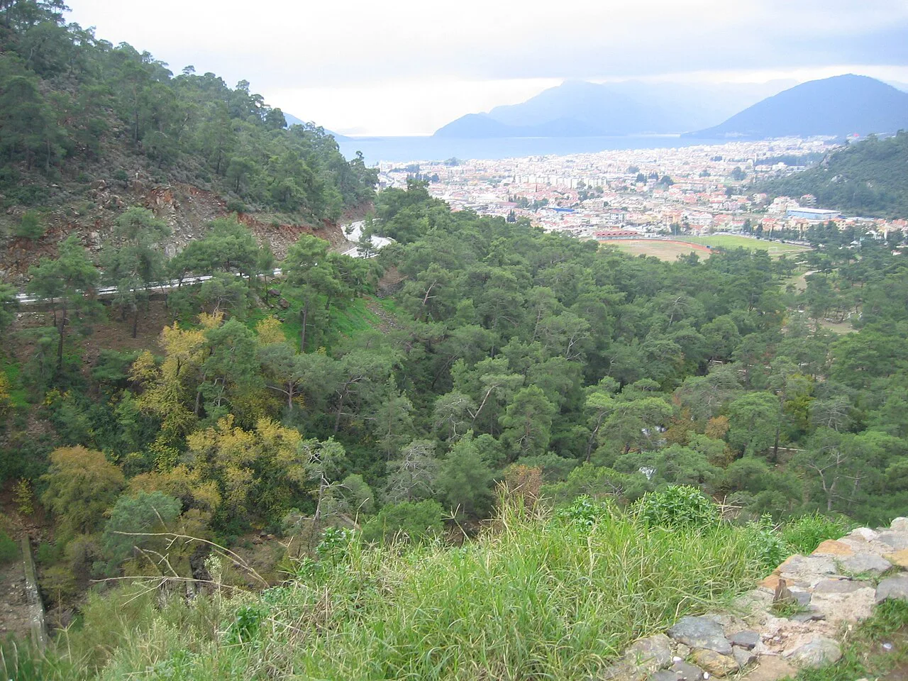 Marmaris seen through the pine forest above the town.
