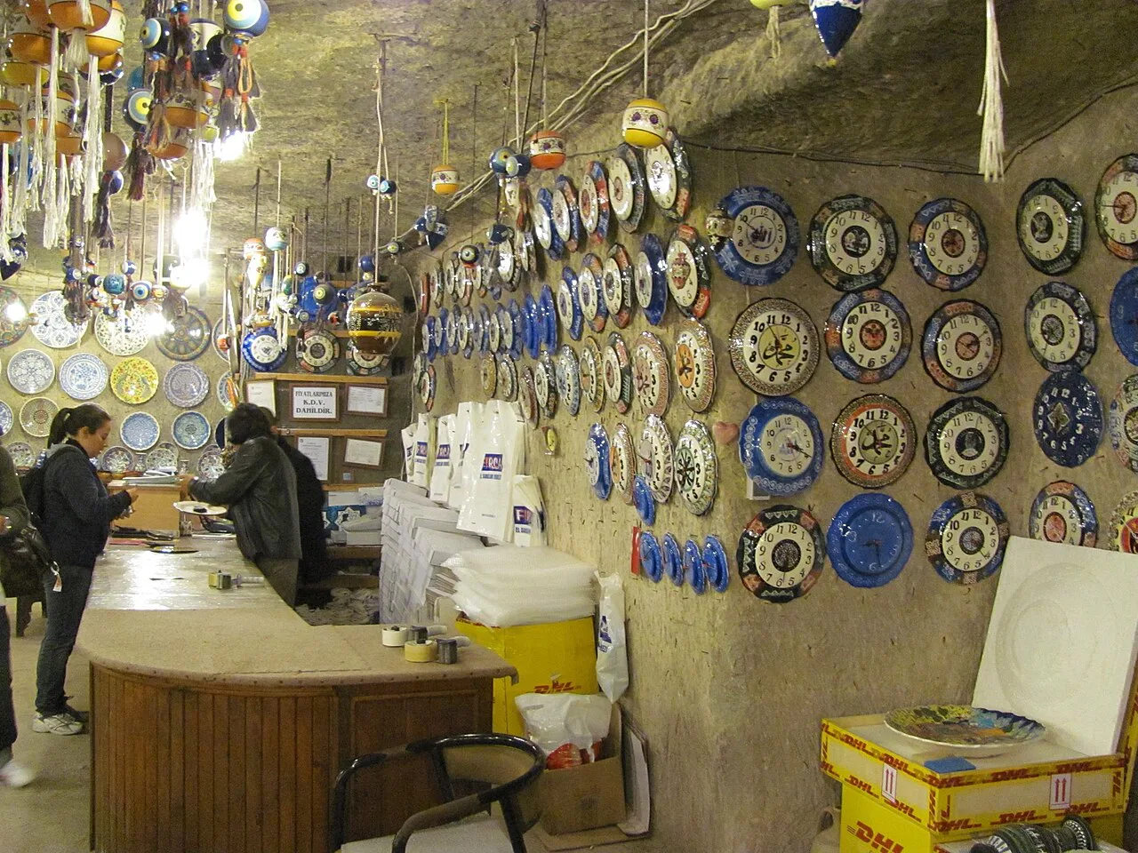 Hand-painted plates on the walls of a ceramics factory in Cappadocia.