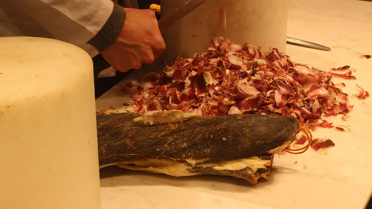 Pastırma, Turkish cured beef, being sliced by hand.