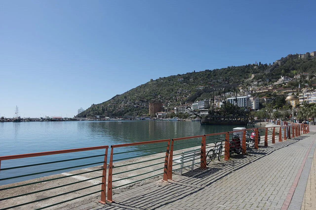 Alanya harbour waterfront below the castle peninsula.