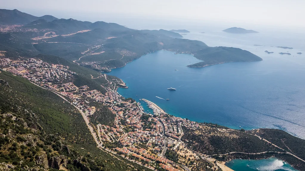 Aerial view of Kaş and its peninsula on the Turquoise Coast.