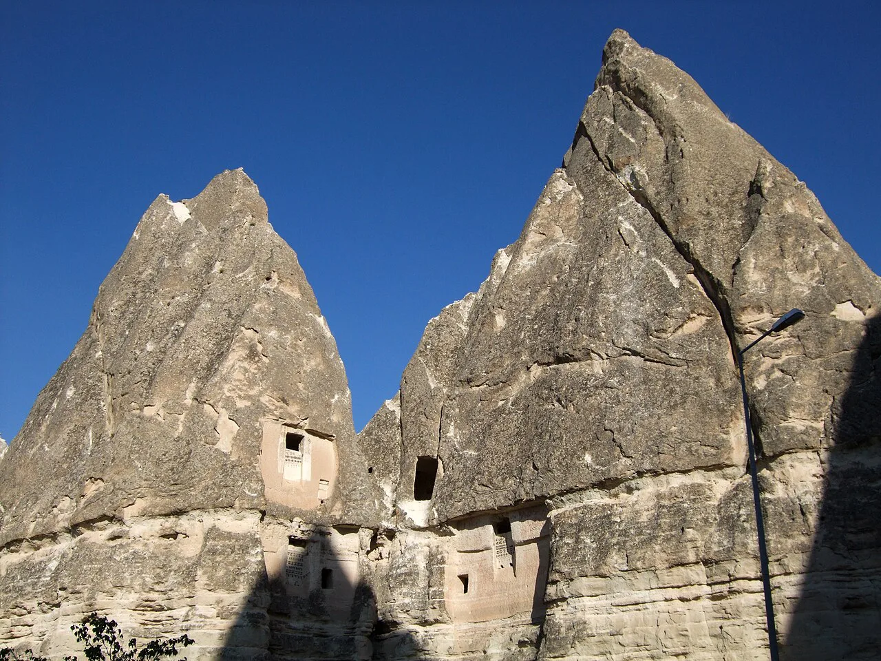 Rock-cut fairy chimneys in Cappadocia.