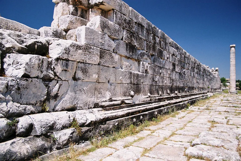 Massive stone walls of the Temple of Apollo at Didyma in Didim.