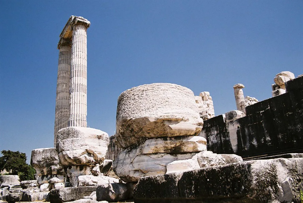 A standing column and fallen column drums at the Temple of Apollo in Didim.